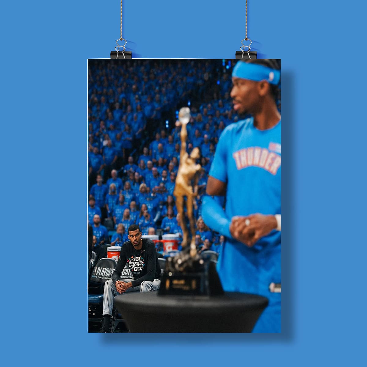 Shai MVP Trophy Wembanyama Viral Moment Poster Shai MVP Trophy Wembanyama Viral Moment Poster