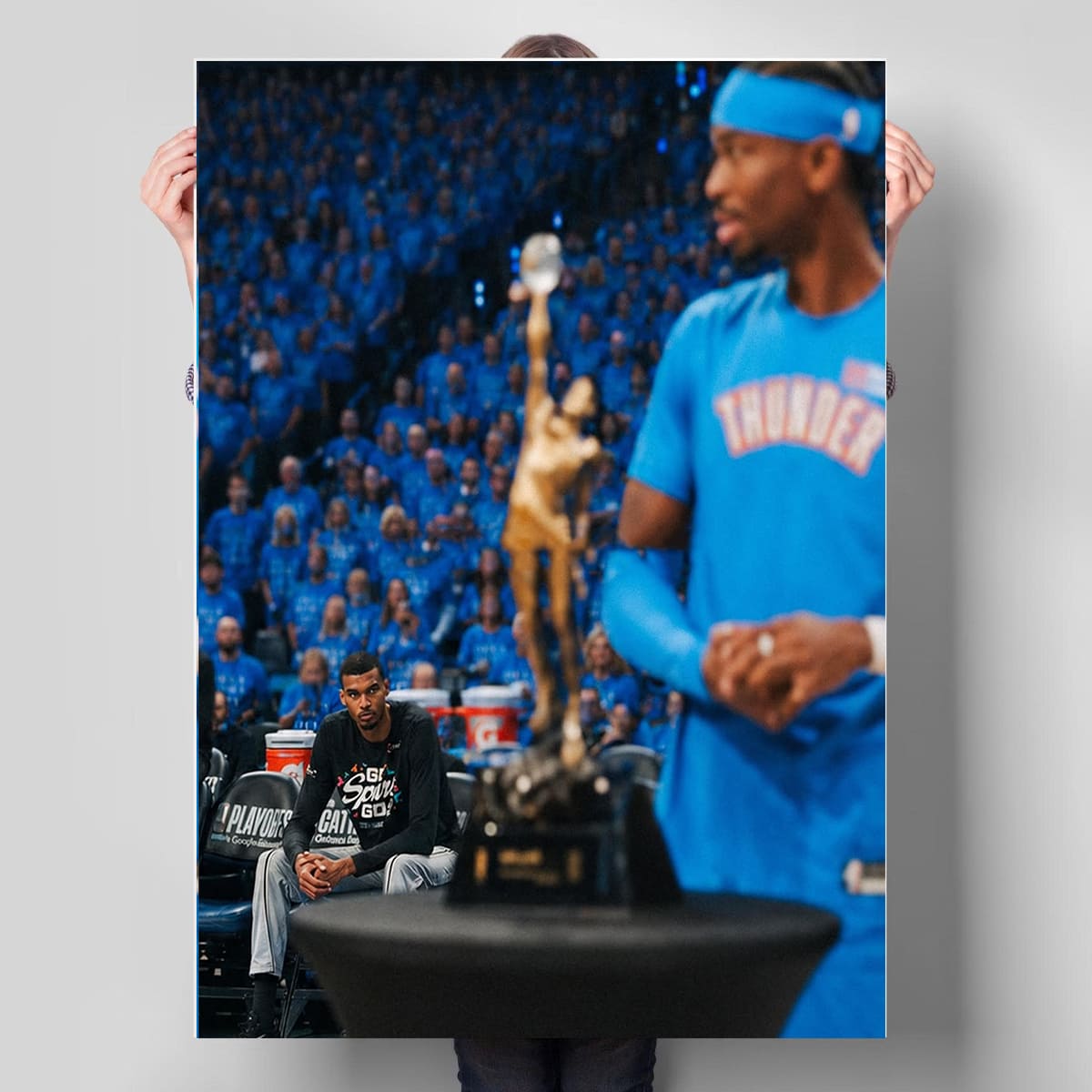 Shai MVP Trophy Wembanyama Viral Moment Poster Shai MVP Trophy Wembanyama Viral Moment Poster
